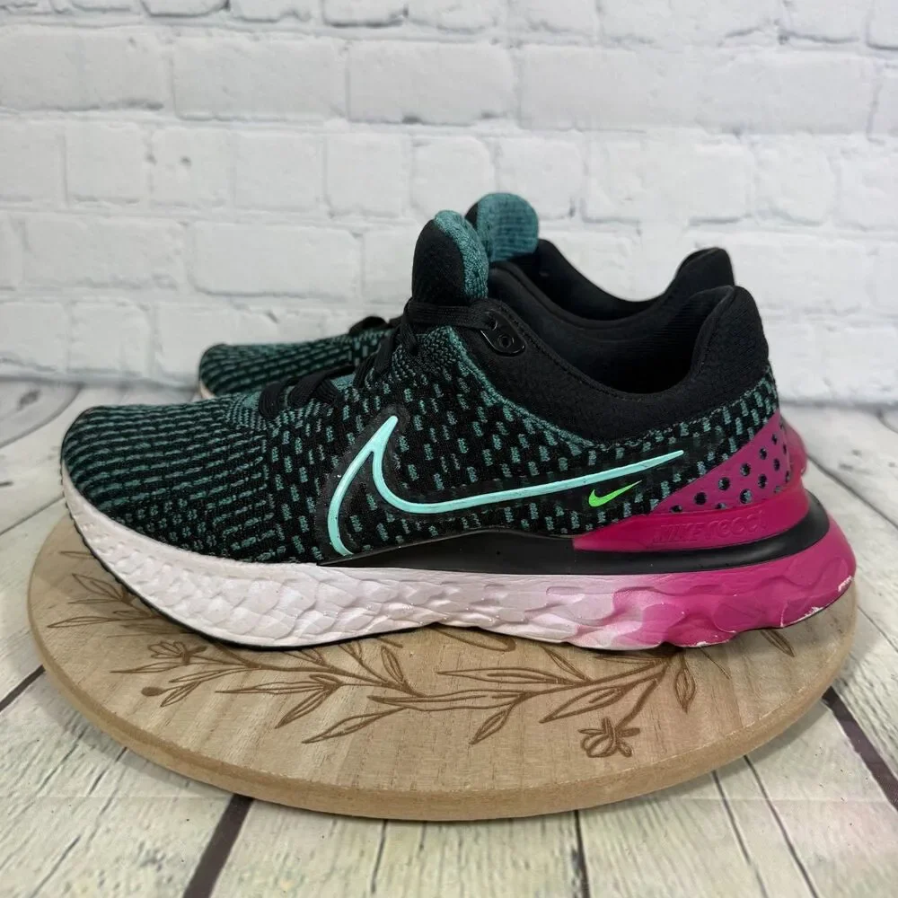 Nike React Infinity Run Flyknit 3 Black Teal Pink Running Shoes Women’s 9
